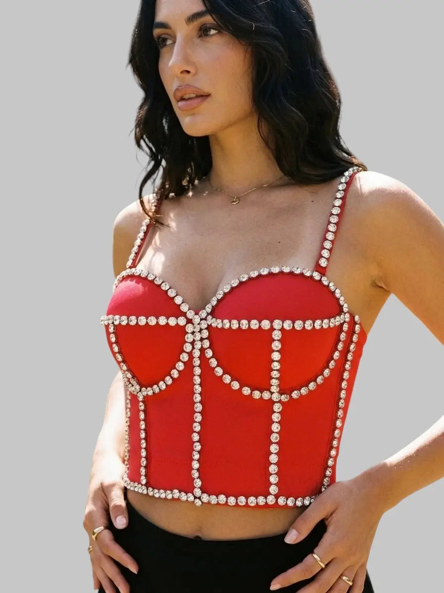 Red Rhinestone Top-Glamour & Style Mara