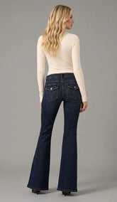 Low Waist Flared Jeans Cindy - Dark Blue Denim, Bodycon Fit & Elegant Flared Leg - Mara