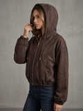 Dark brown hooded jacket Moni - soft suede look & modern street style - Mara