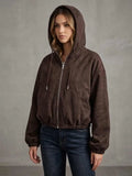 Dark brown hooded jacket Moni - soft suede look & modern street style - Mara