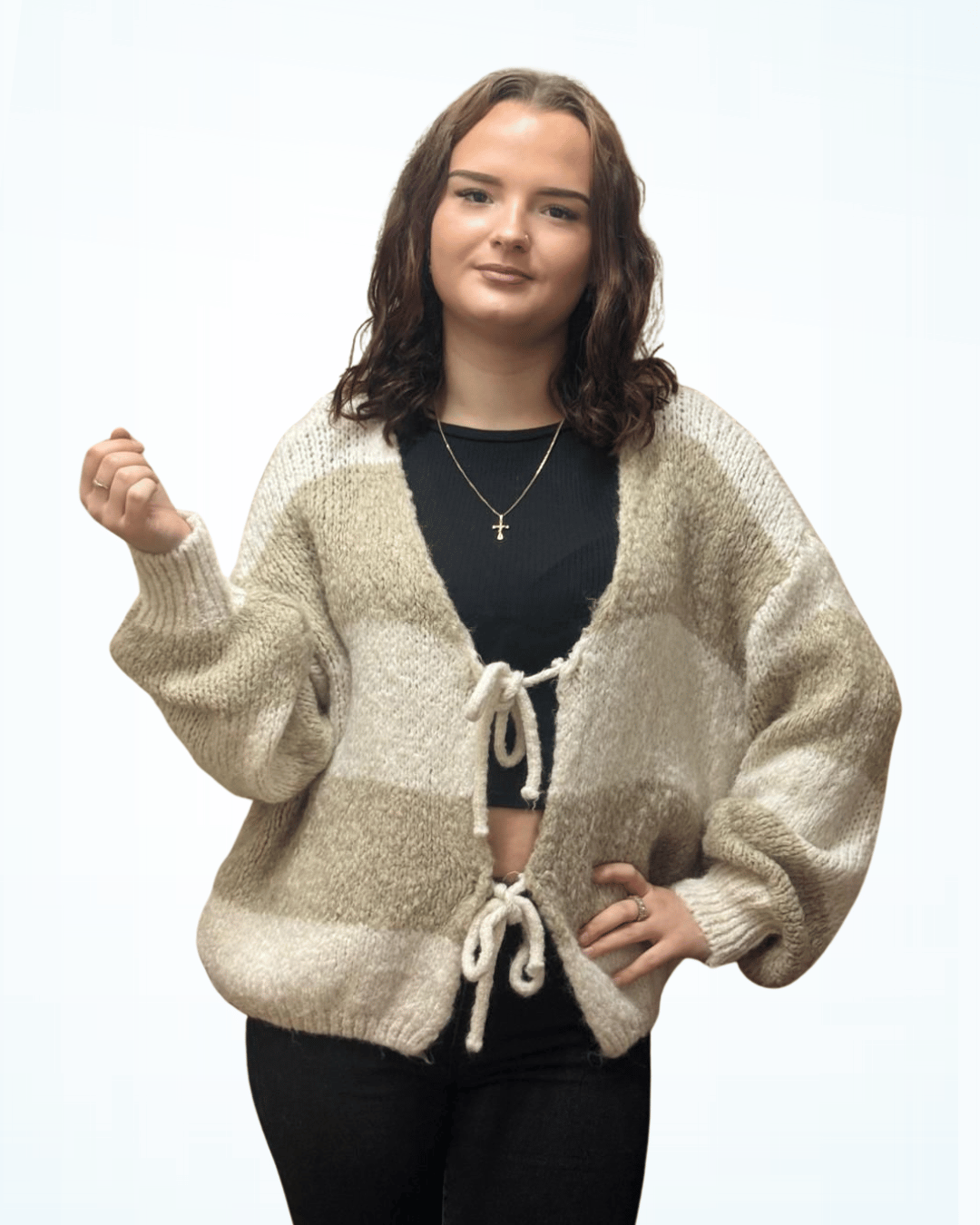 Lines Stripe Tie-Front Cardigan