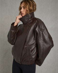 Dark brown imitation leather jacket Leoni - oversized power look with a modern structure - Mara