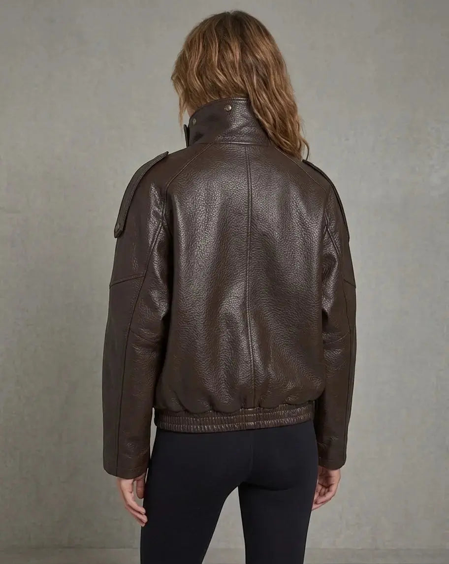 Dark brown imitation leather jacket Leoni - oversized power look with a modern structure - Mara