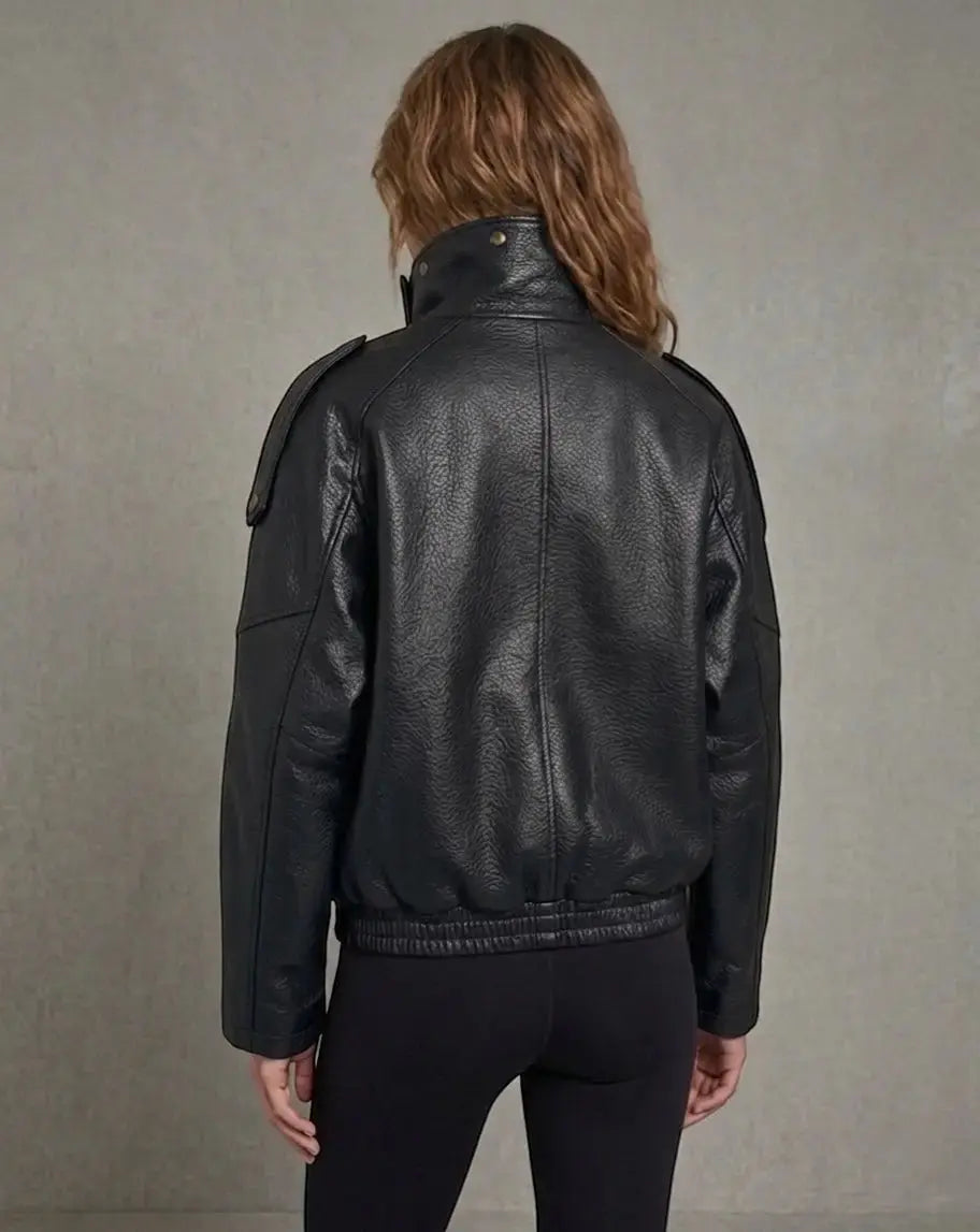 Dark brown imitation leather jacket Leoni - oversized power look with a modern structure - Mara