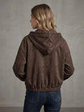 Dark brown hooded jacket Moni - soft suede look & modern street style - Mara