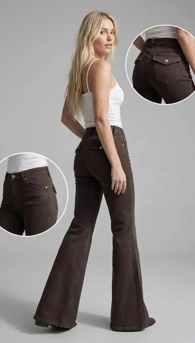 High Waist Dark Brown Flared Jeans Lotte  Sculpted Fit, Premium - Mara