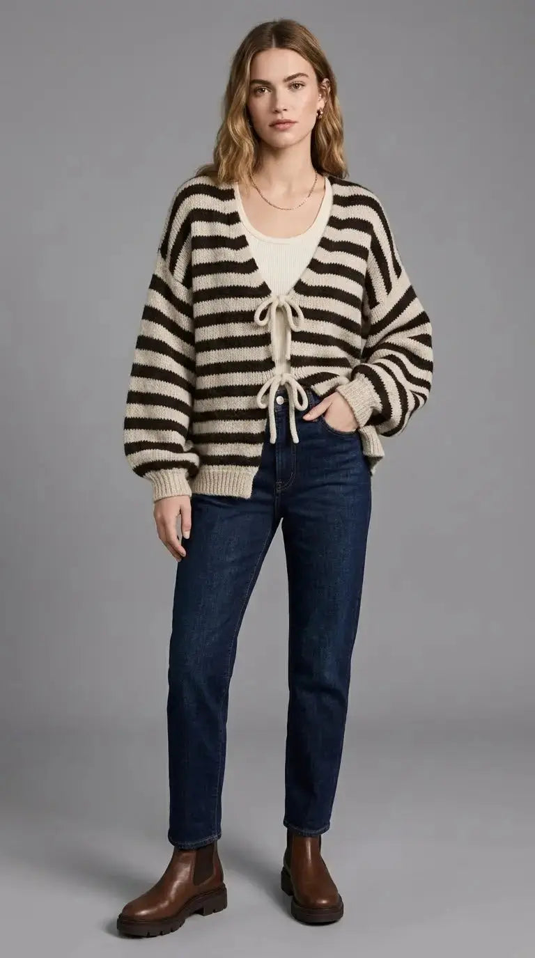 Cleo – Cozy Striped Knit Cardigan
A warm, modern essential for effortless everyday style. - Mara