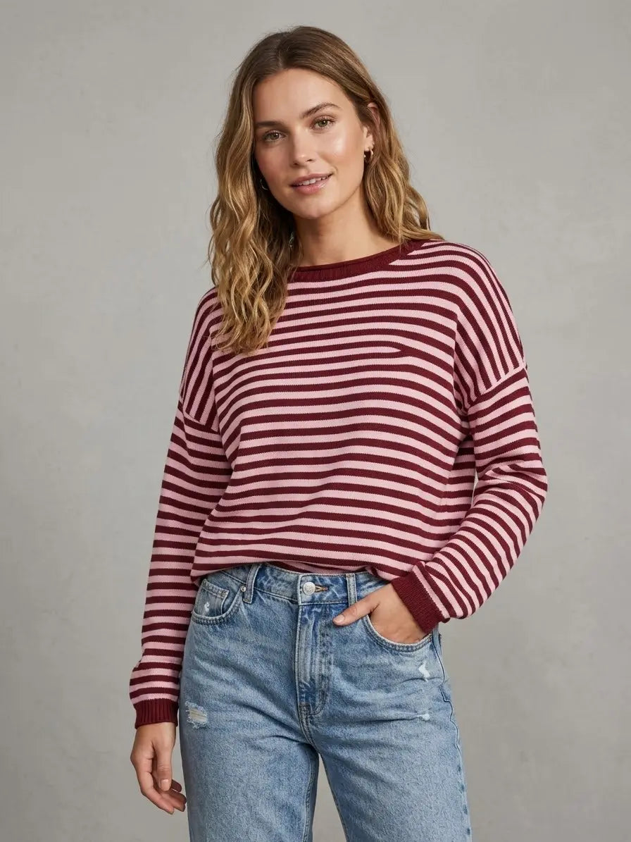 Theresa Pullover – Hochwertige mehrfarbig gestreifte Damenstrickware