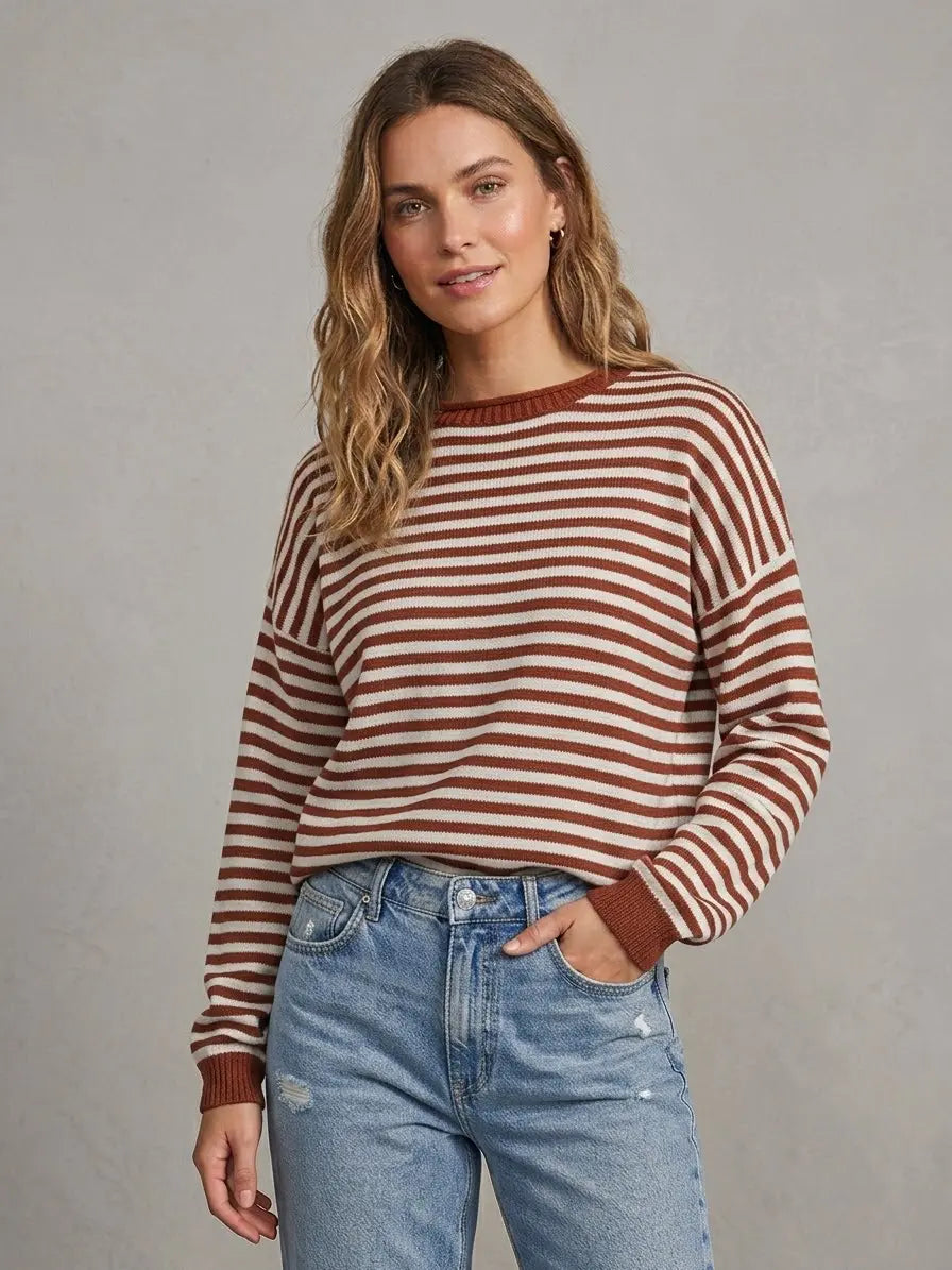 Theresa Pullover – Hochwertige mehrfarbig gestreifte Damenstrickware
