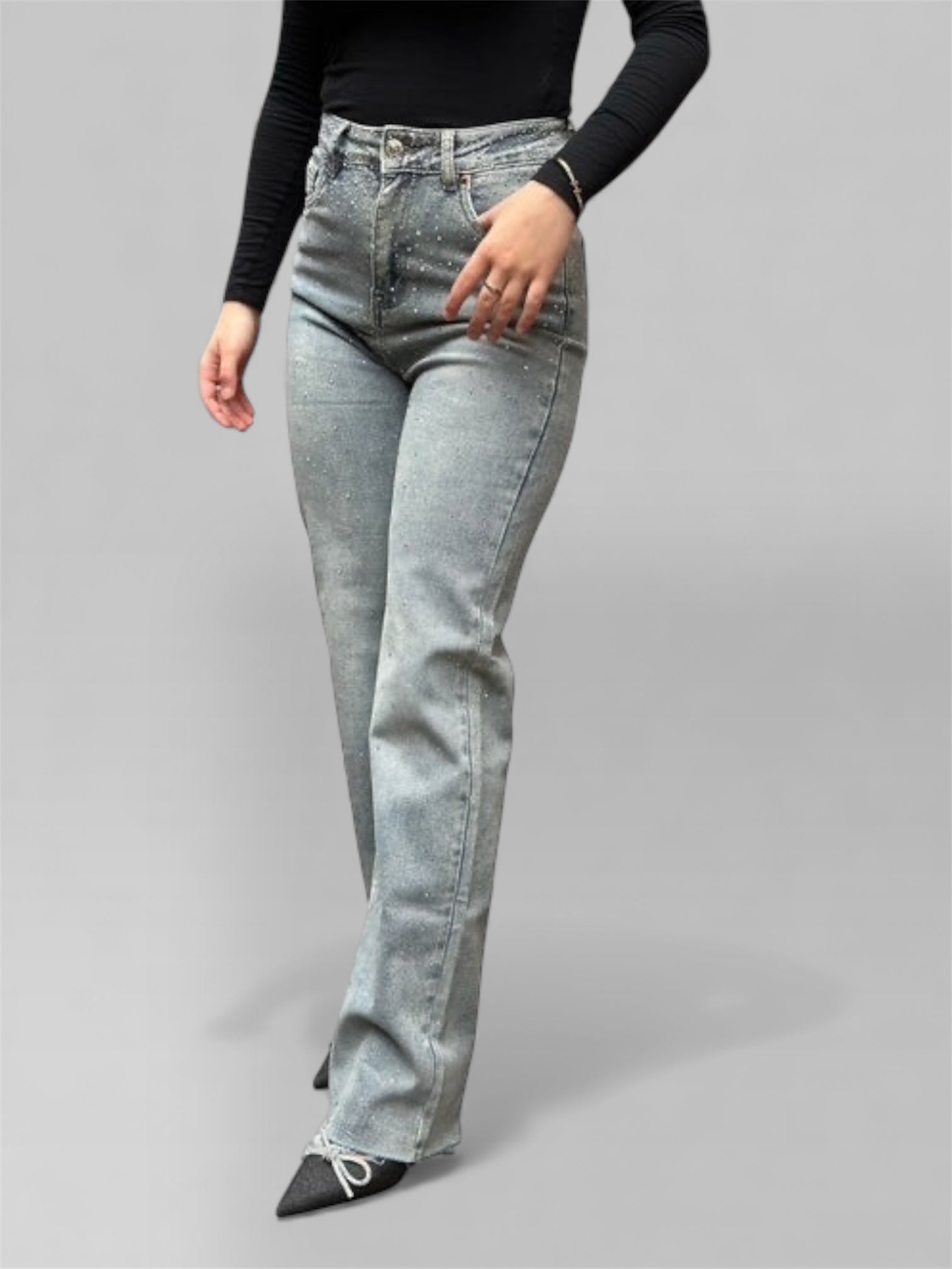 Glitzer Wide Legs Jeans „Kinga“ – Glamour trifft Coolness