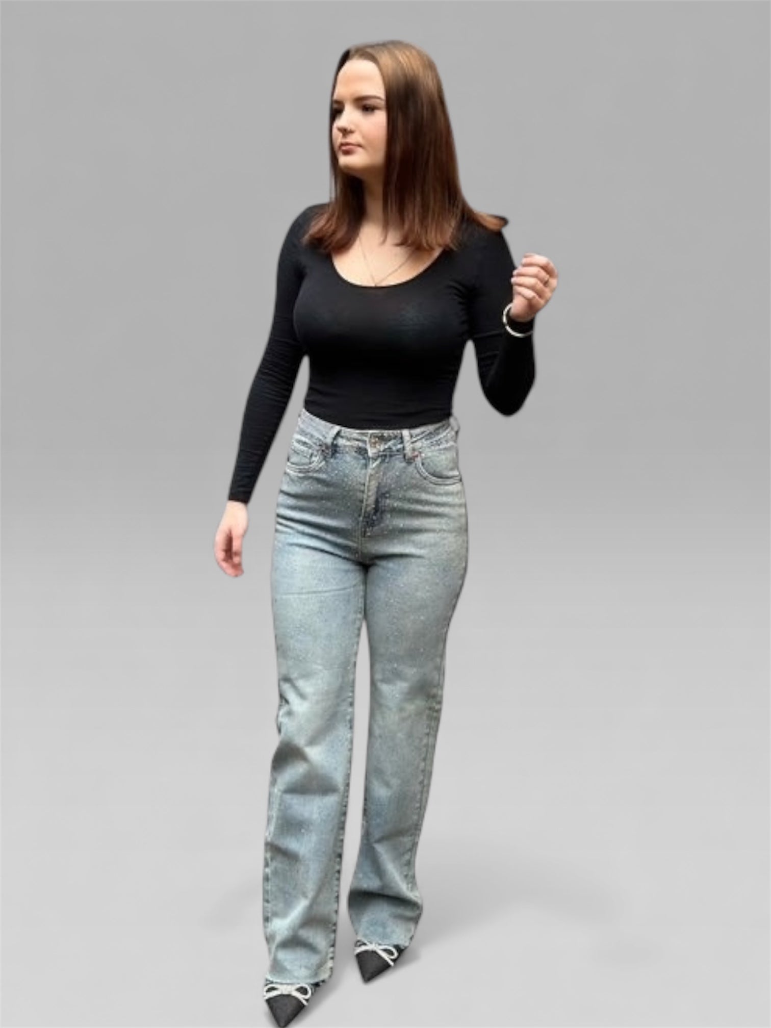 Glitzer Wide Legs Jeans „Kinga“ – Glamour trifft Coolness