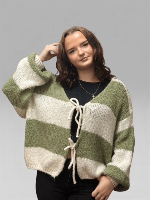 Gestreifter Cardigan mit Bindeband vorne