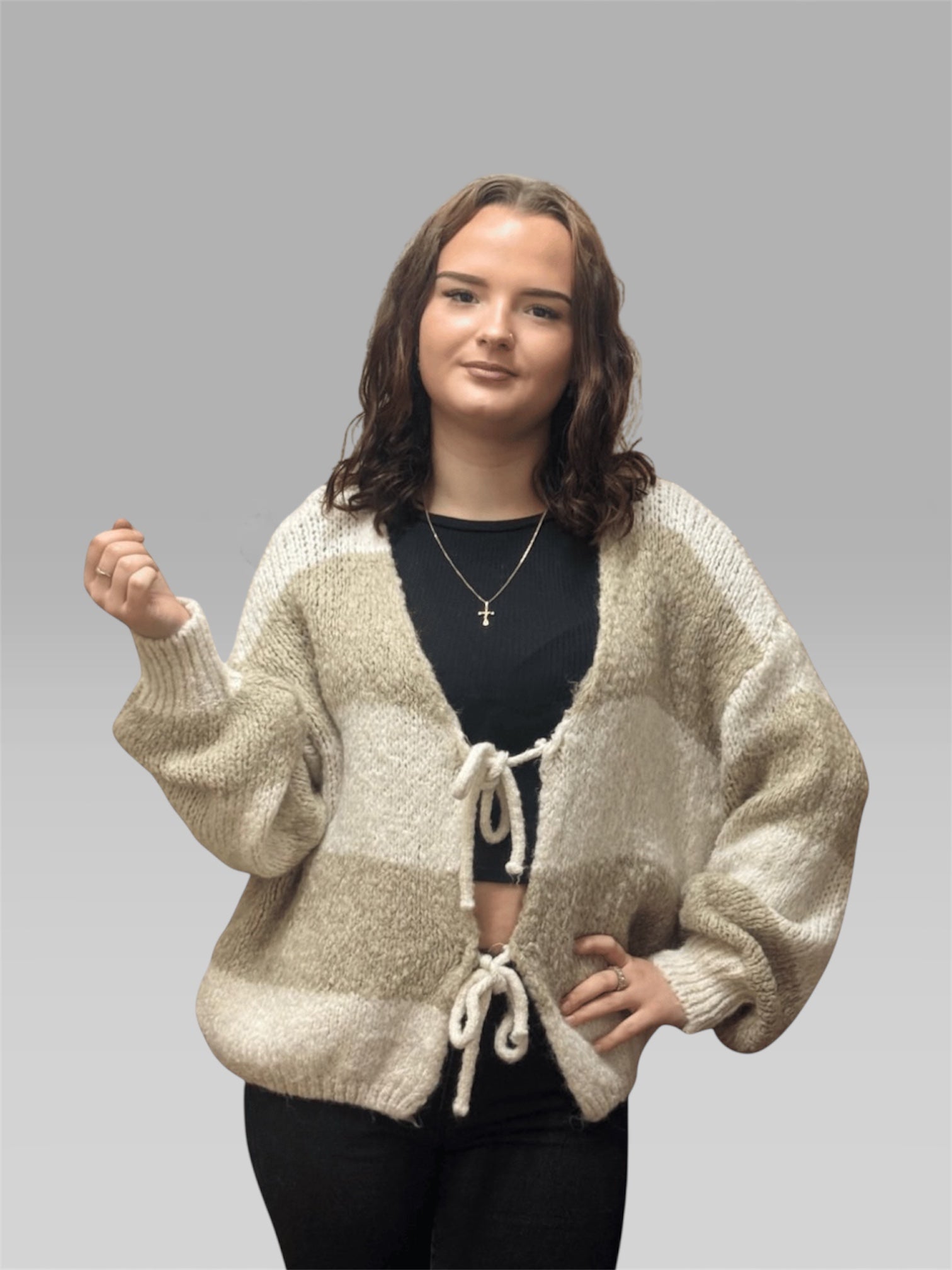 Gestreifter Cardigan mit Bindeband vorne